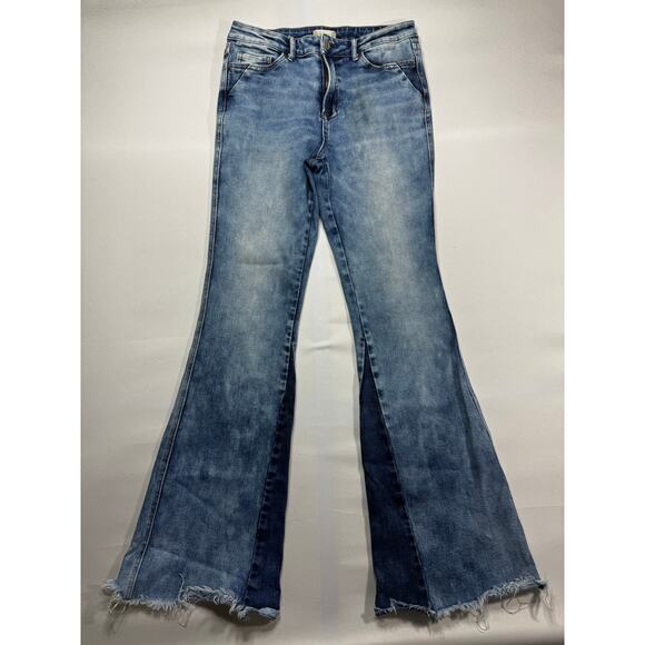 Altar'd State Vervet Women's Raw Hem Flare Blue Stretch Denim Jeans - 29x32.5 - Picture 1 of 4